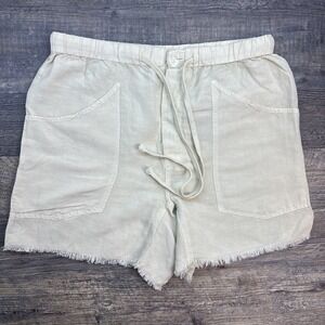 Free People Tomboy Shorts Linen‎ Blend Pockets Raw Hem Ivory Coastal Size Medium
